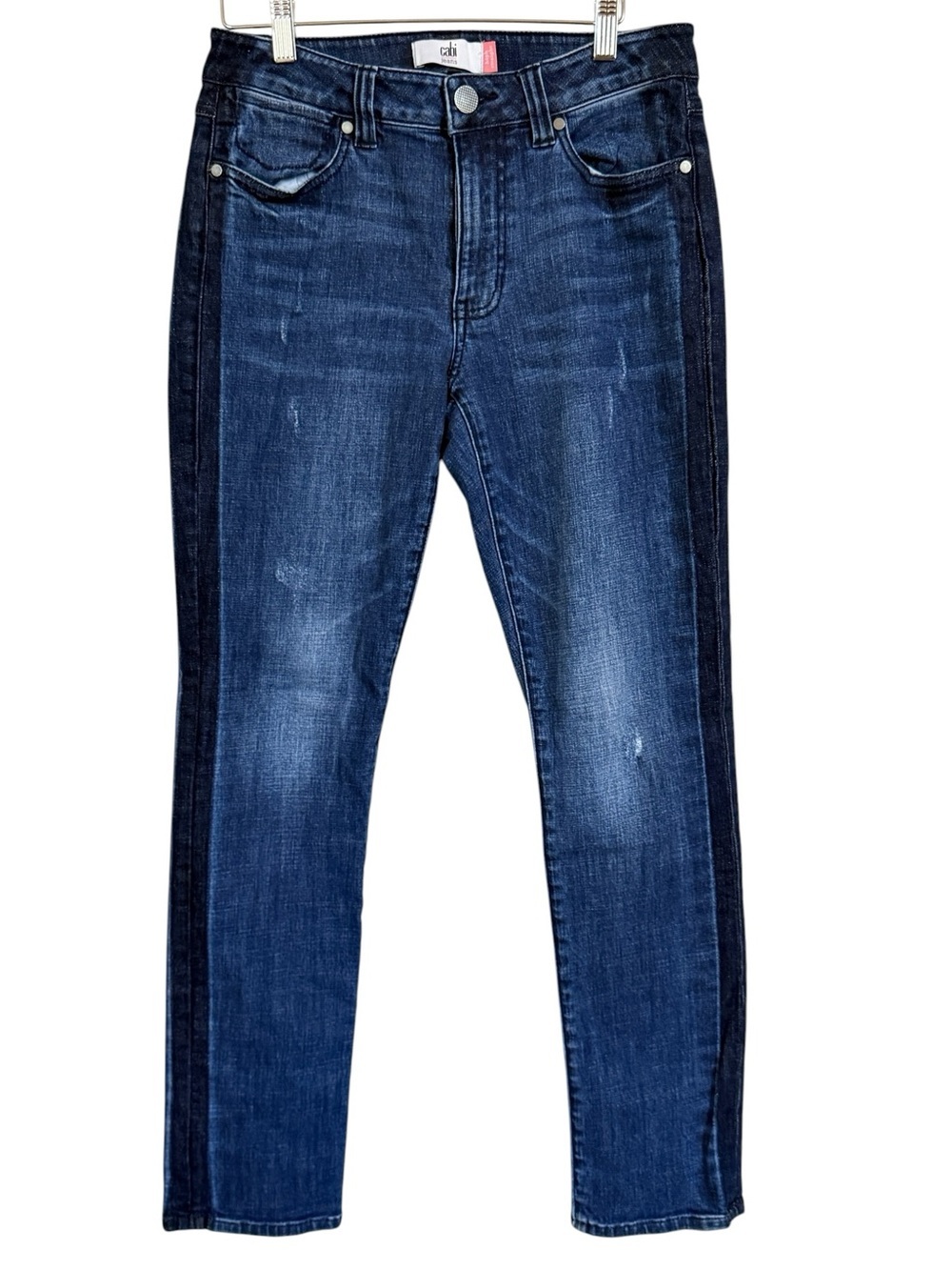 Cabi High Straight Jeans Style 3750 Tuxedo Stripe Stretch Denim Women’s Size 6